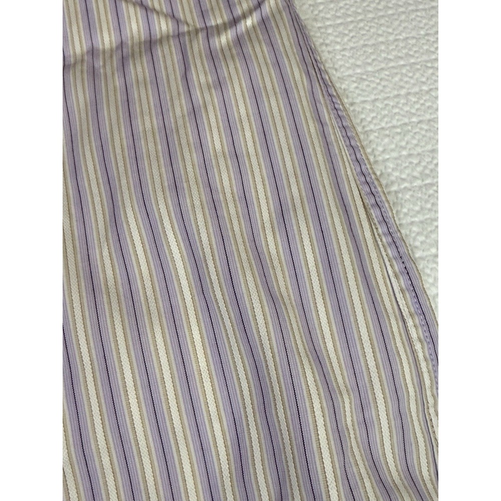 Poggiani 1958 Italy Striped Dress Shirt 16 Lavender Beige Cotton Italian Classic - Picture 6 of 11